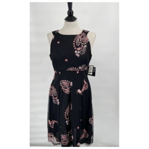 Nine West Dress Black Floral Embroidered Paisley Whimsigoth Fairy Witch Size 8 - Picture 4 of 10